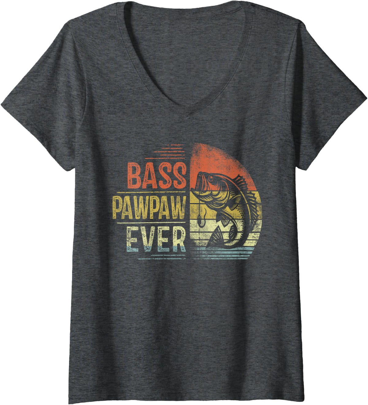 Women's Bass Pawpaw Ever Fishing Gifts Pawpaw Birthday Vintage V-Neck T-Shirt - Dark Heather Grey