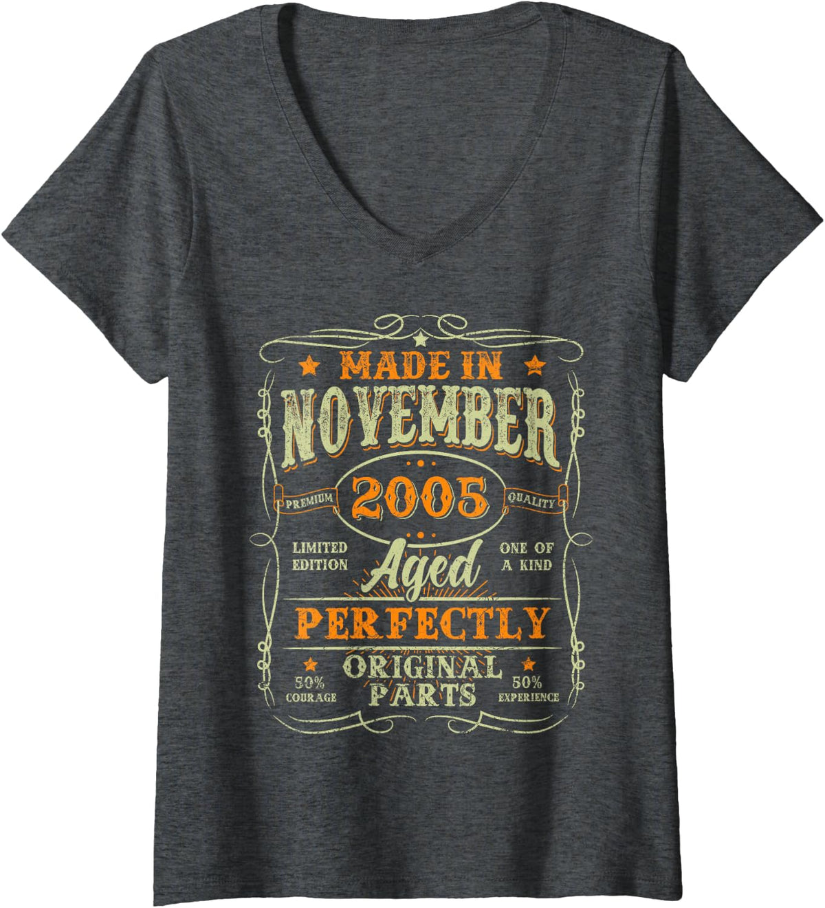 Women's 21 Years Old Vintage Made in November 2005 21st Birthday Men V-Neck T-Shirt - Dark Heather Grey
