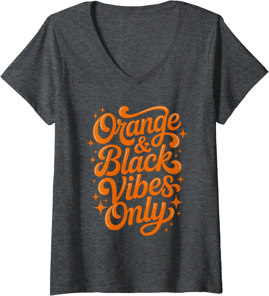 Women's Vintage Orange Black Vibes ONLY High School Tournament Field V-Neck T-Shirt - Dark Heather Grey