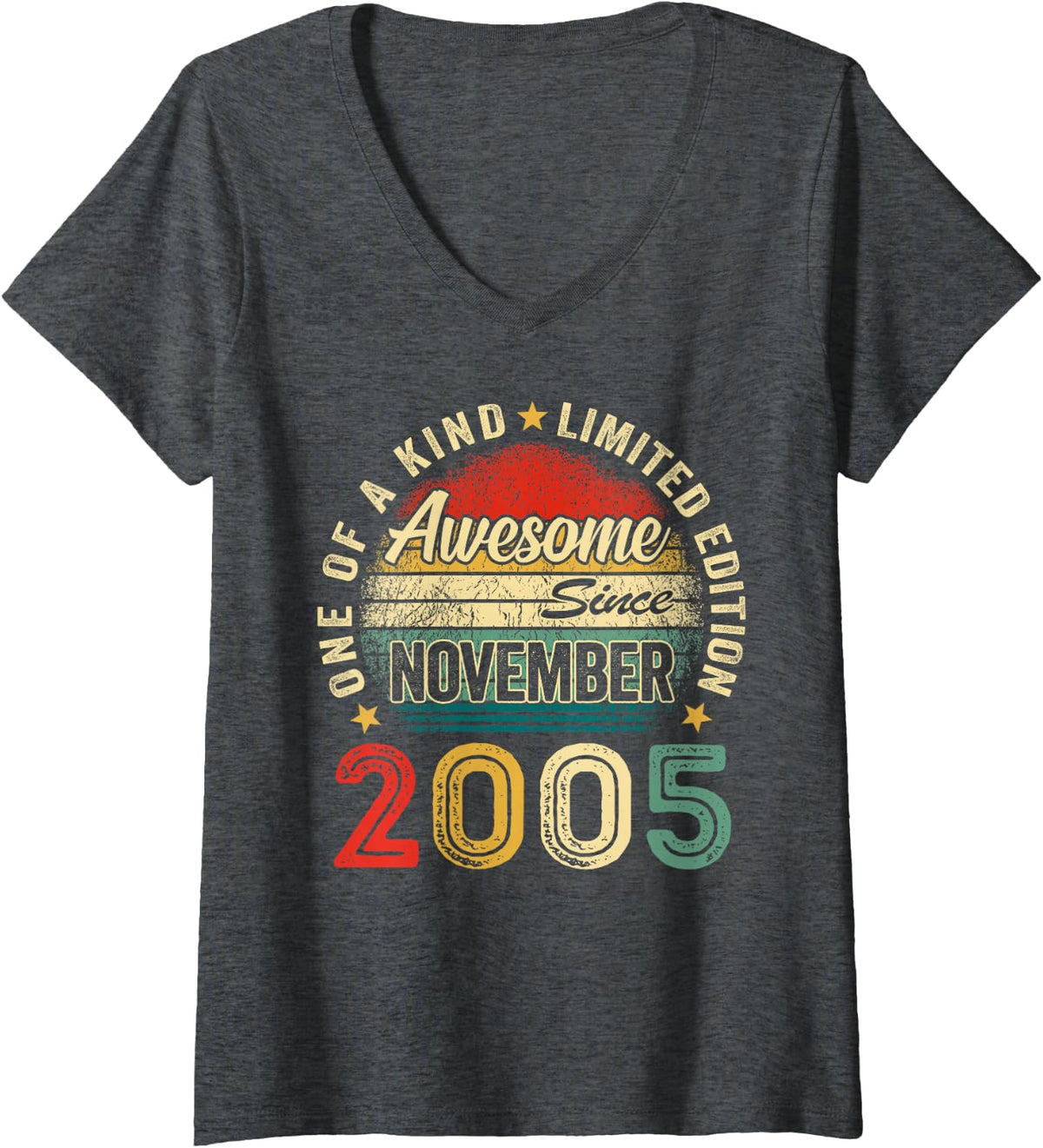 Women's Retro 21 Years Old Vintage November 2005 21st Birthday Men V-Neck T-Shirt - Dark Heather Grey