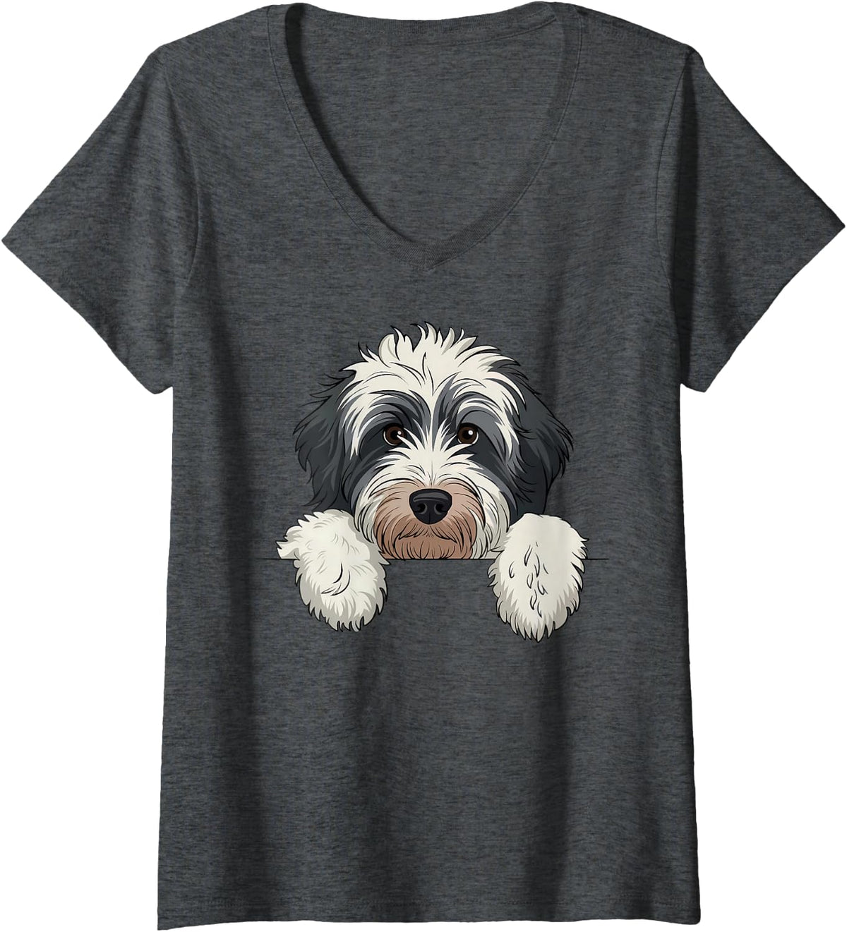 Womens Cute Bernedoodle Peeking Doodle Puppy Dog Lover Men Women V-Neck T-Shirt - Dark Heather Grey