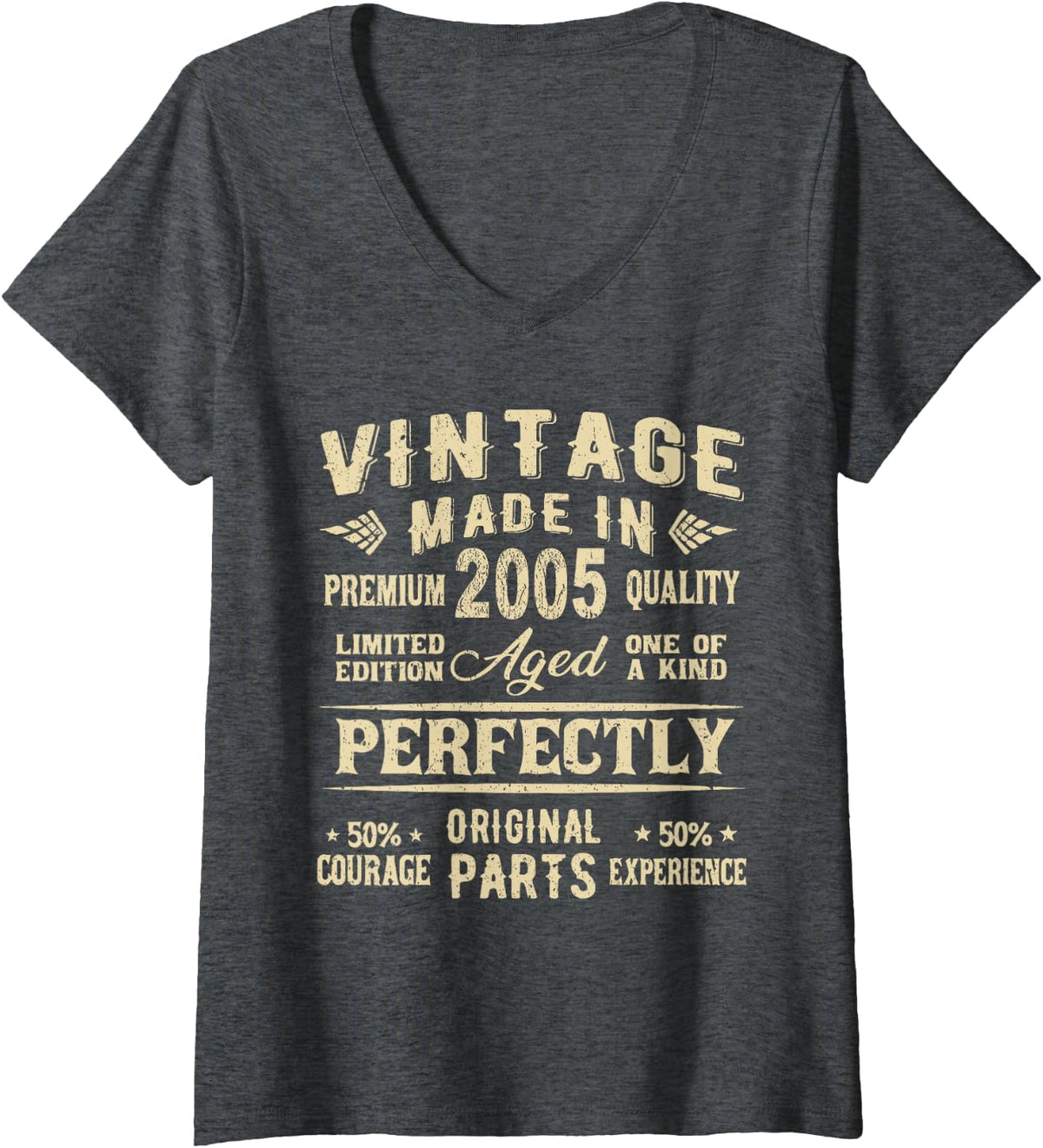 Women's Vintage 2005 Birth of Birthday Classic Year 2005 Vintage V-Neck T-Shirt - Dark Heather Grey