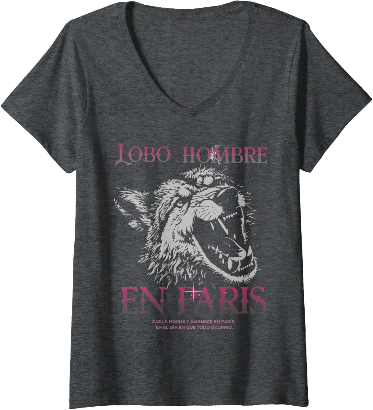 Womens Lobo hombre en paris rock union espanol cool V-Neck T-Shirt - Dark Heather Grey