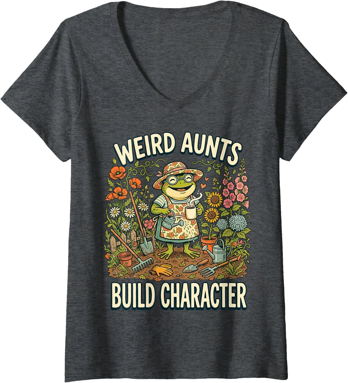 Women's Weird Aunts Build Character Funny Aunt Humor Family V-Neck T-Shirt - Dark Heather Grey