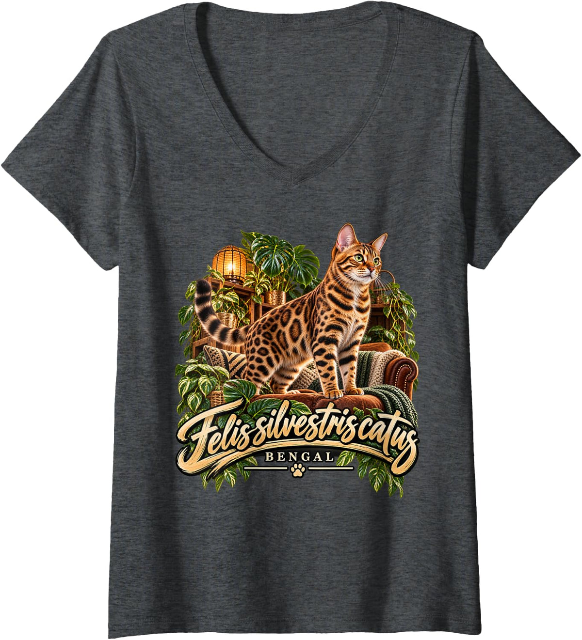Women's Bengal Cat Felis Silvestris Catus Kitten Owner V-Neck T-Shirt - Dark Heather Grey