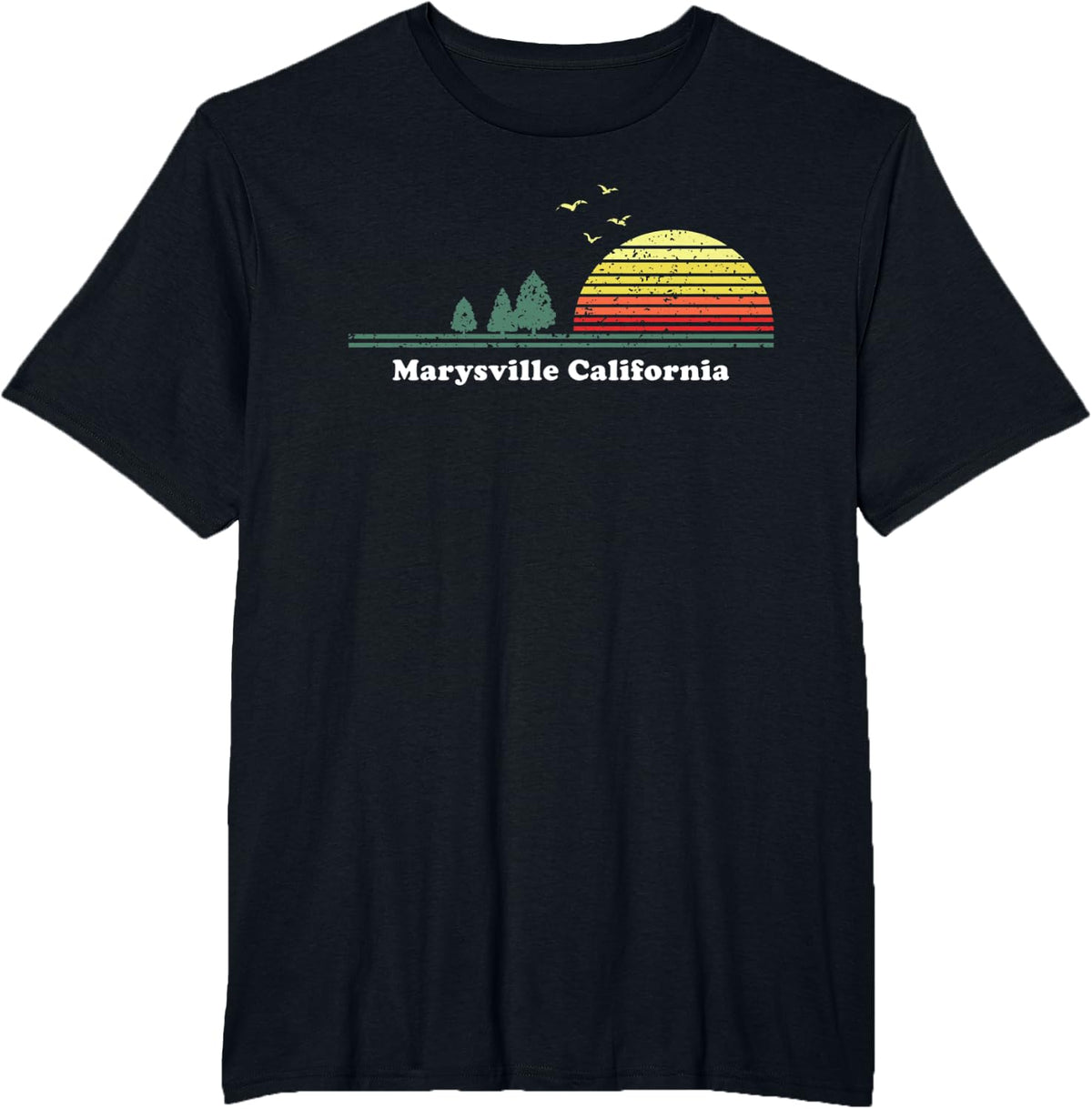 Vintage Marysville, California Sunset Souvenir Print T-Shirt - Black