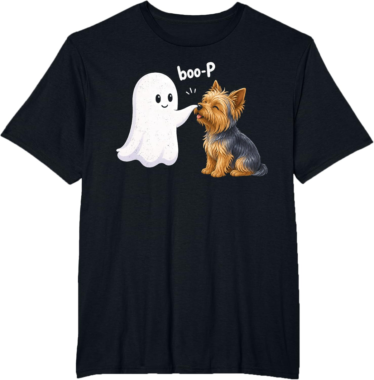 Halloween Yorkie Boo-P Ghost Funny Yorkshire Terrier T-Shirt - Black
