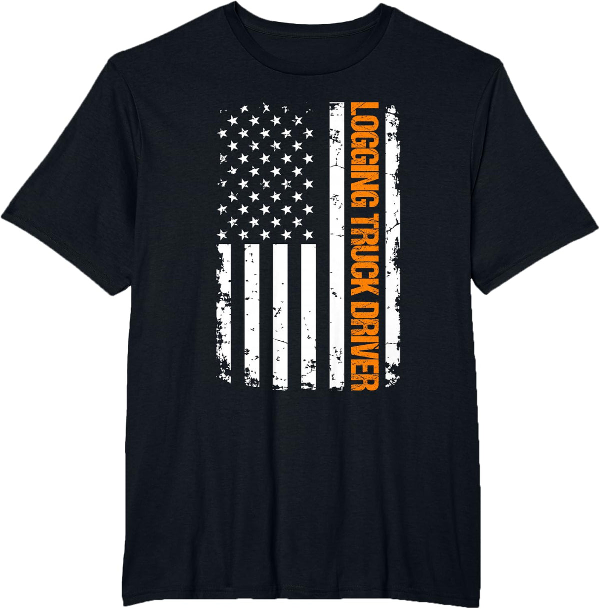Logging Truck Driver USA Flag T-Shirt - Black