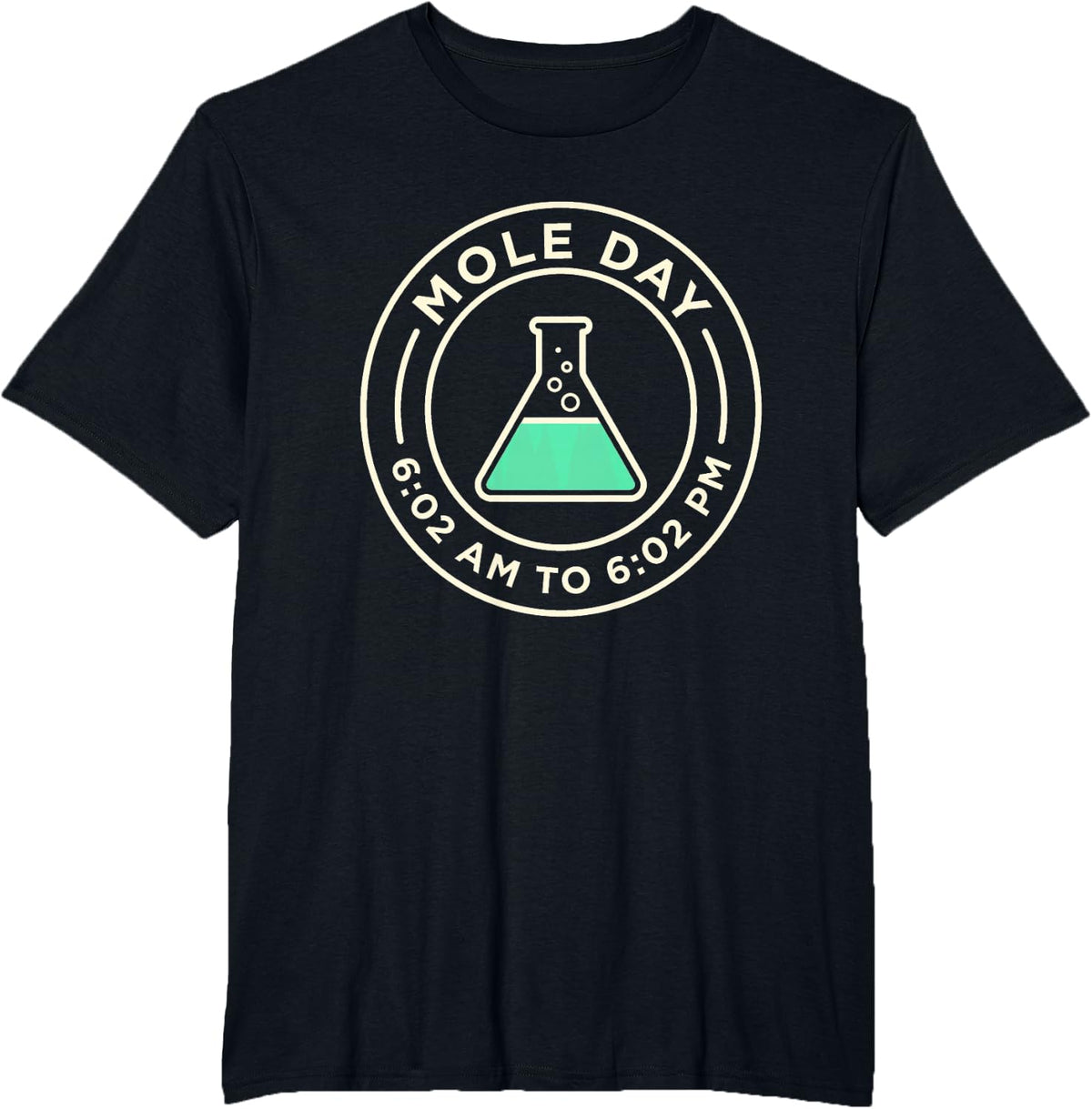 National Mole Day Chemistry Lab Beaker Circular Retro Badge T-Shirt - Black