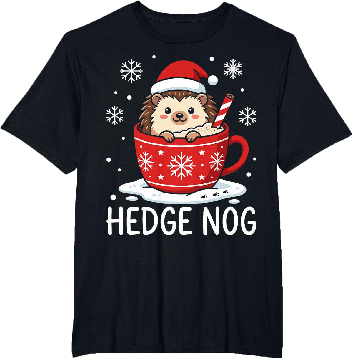 Hedge Nog - Cute Hedgehog Lover Christmas Day T-Shirt - Black