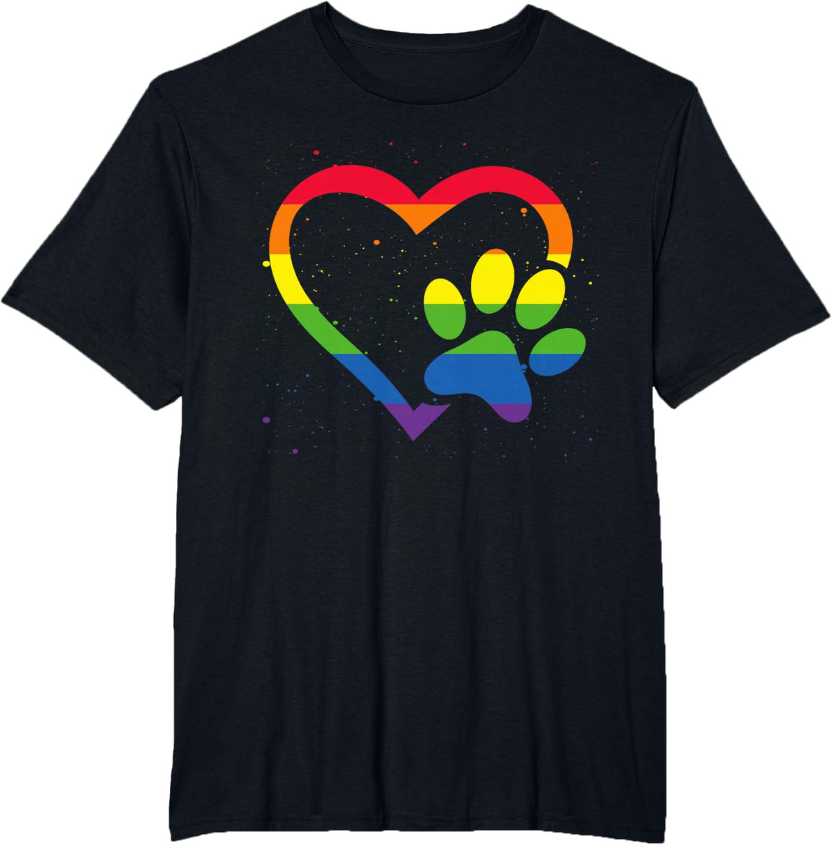 LGBT Rainbow Dog Heart Paws Cute Lesbian Gay Dog Lover T-Shirt - Black