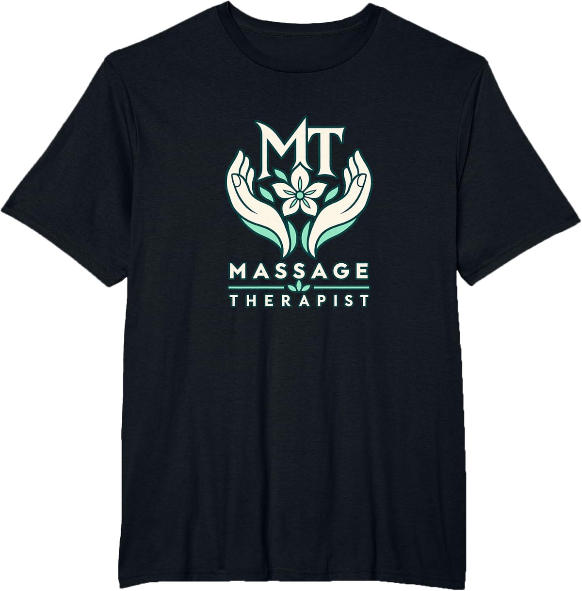Massage Therapist MT Hands and Flower Graphic T-Shirt - Black