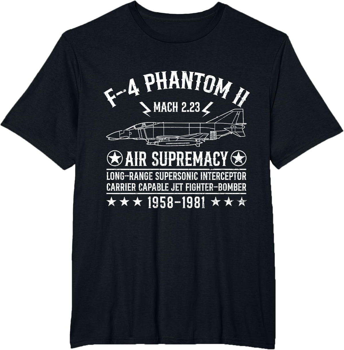 F-4 Phantom II Jet Fighter Air Supremacy US Military T-Shirt - Black