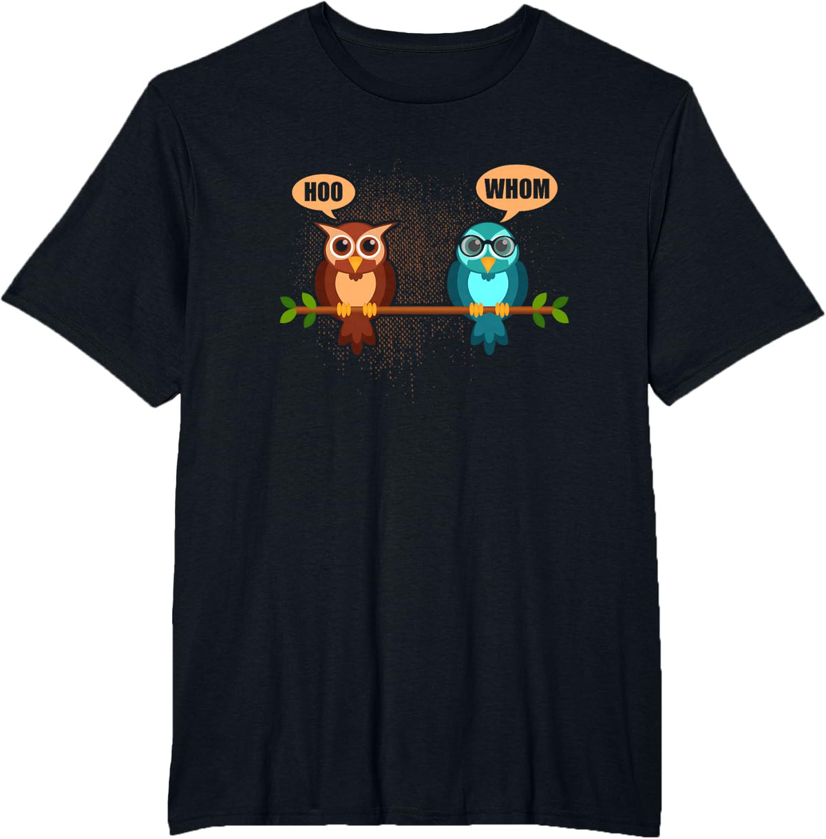 Who Whom Owl, Funny Owl, English Teacher, Funny Grammar T-Shirt for Men Women Kids - Black