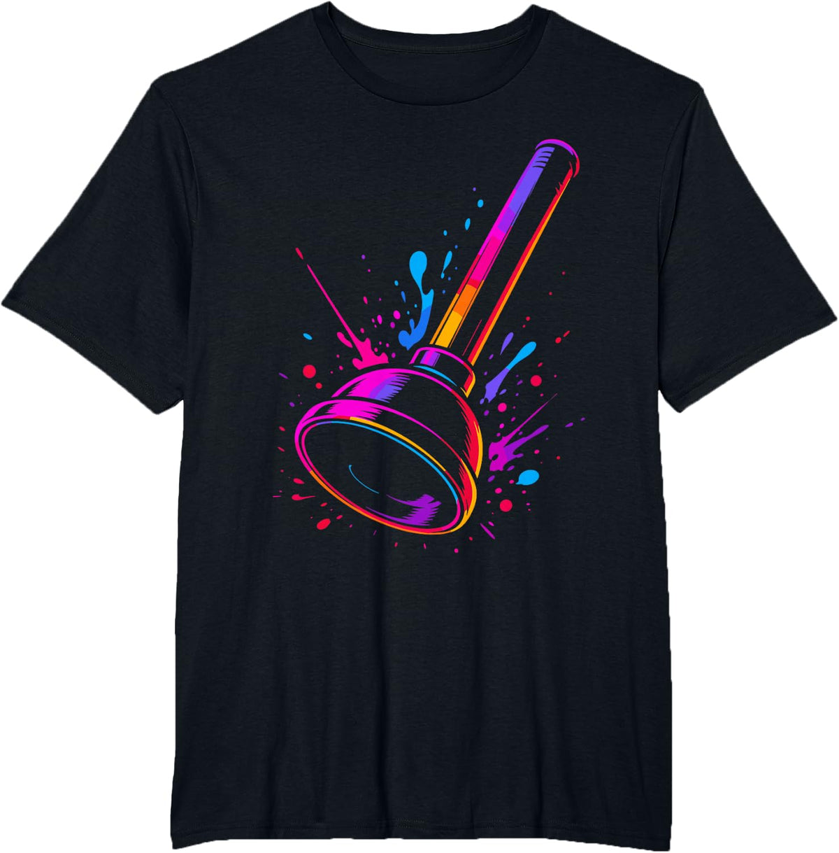 Colorful Plumber Plunger Art Graphic T-Shirt - Black
