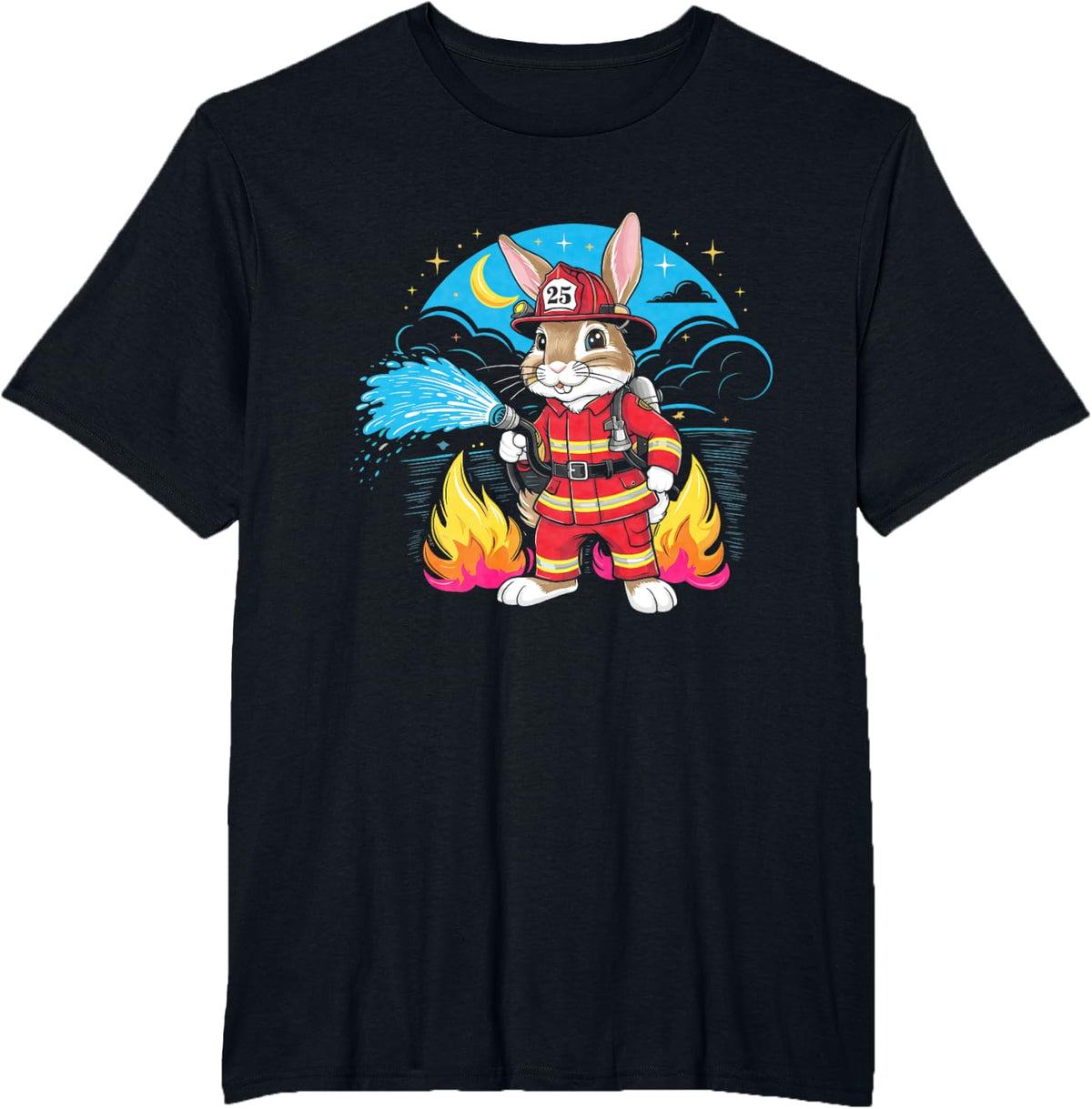 A Bunny Firefighter Fireman Firefight T-Shirt - Black