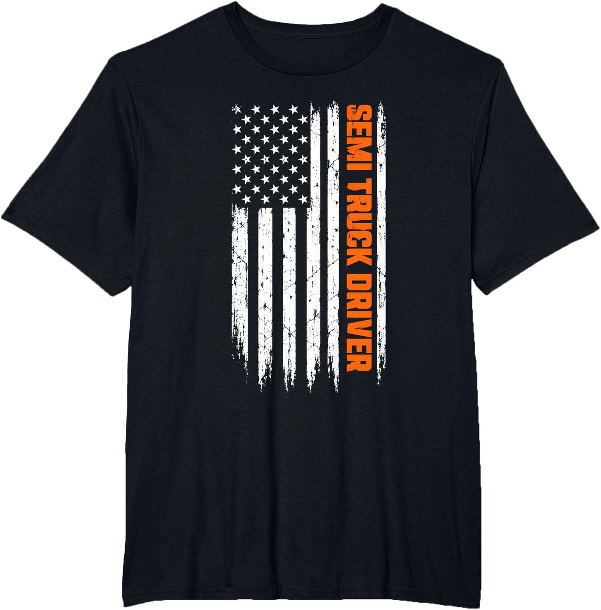 Semi Truck Driver American Flag Distressed T-Shirt - Black