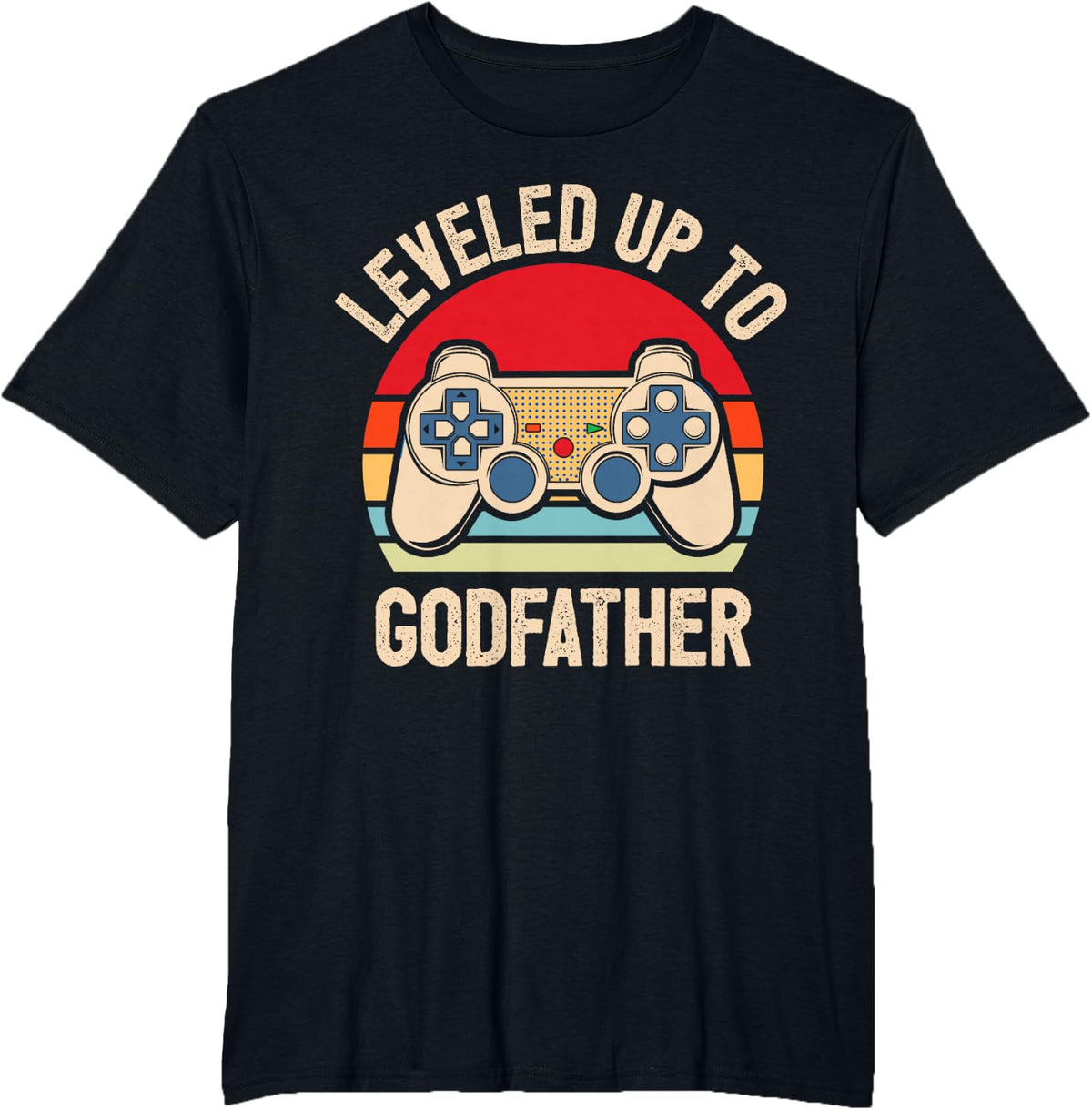 Leveled Up to Godfather Video Gamer Retro T-Shirt - Black