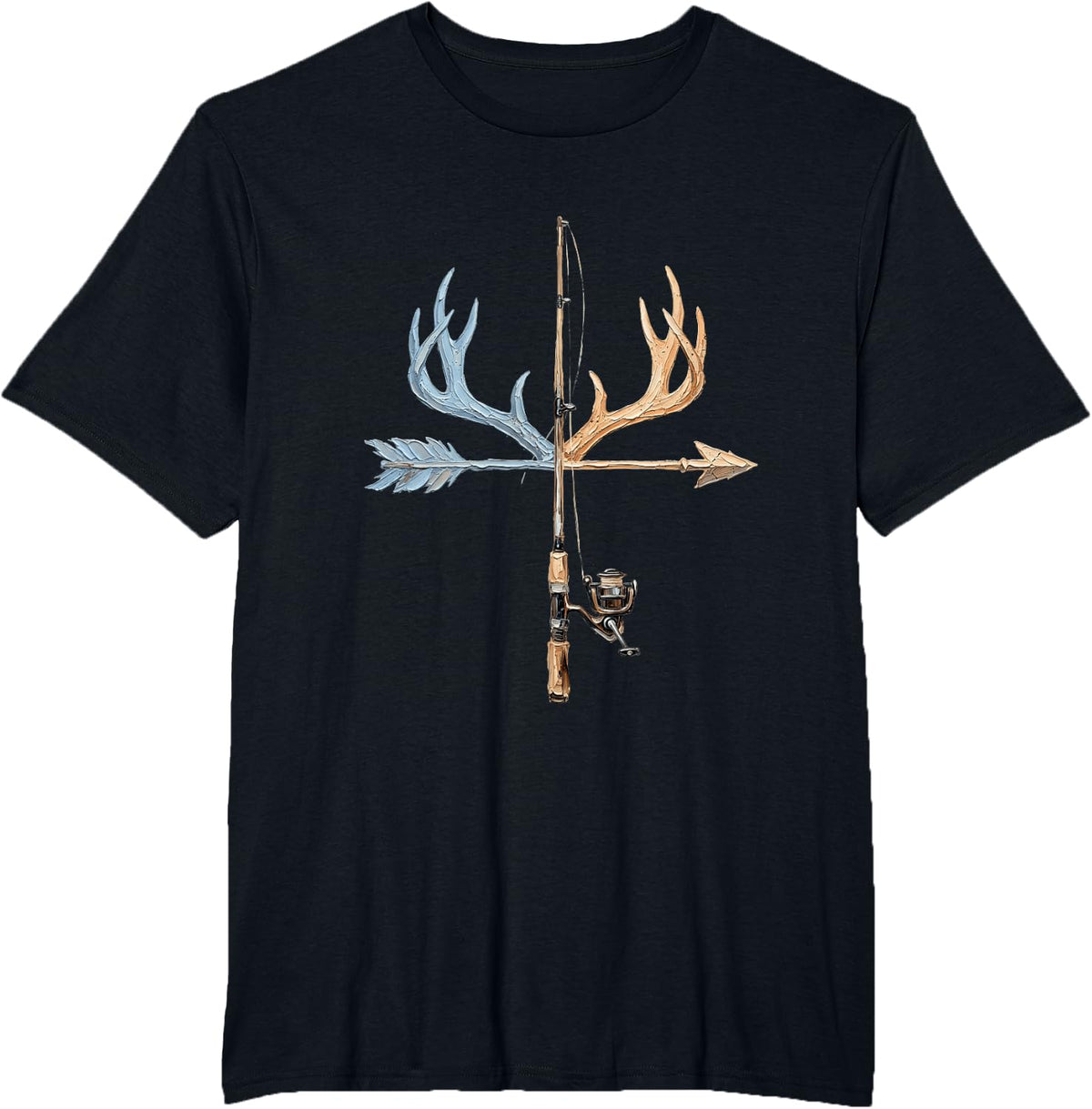 Deer Antler Hunting Fishing Rod Outdoor Hunter Fishermen Men T-Shirt - Black