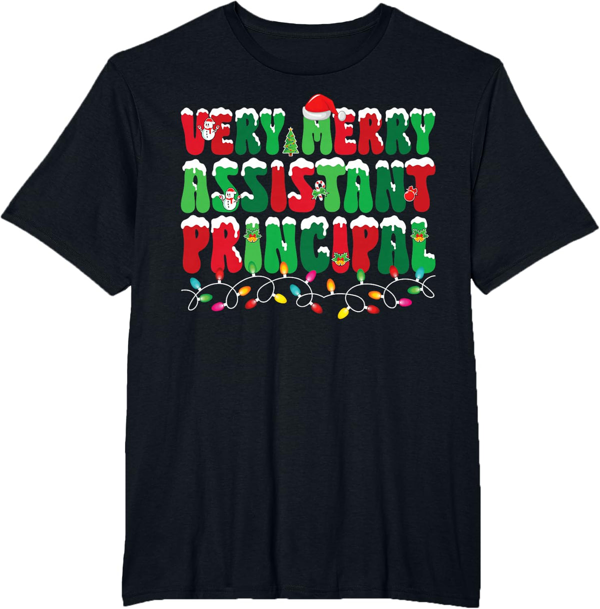 Very Merry Assistant Principal Xmas Lights Snow Christmas T-Shirt - Black