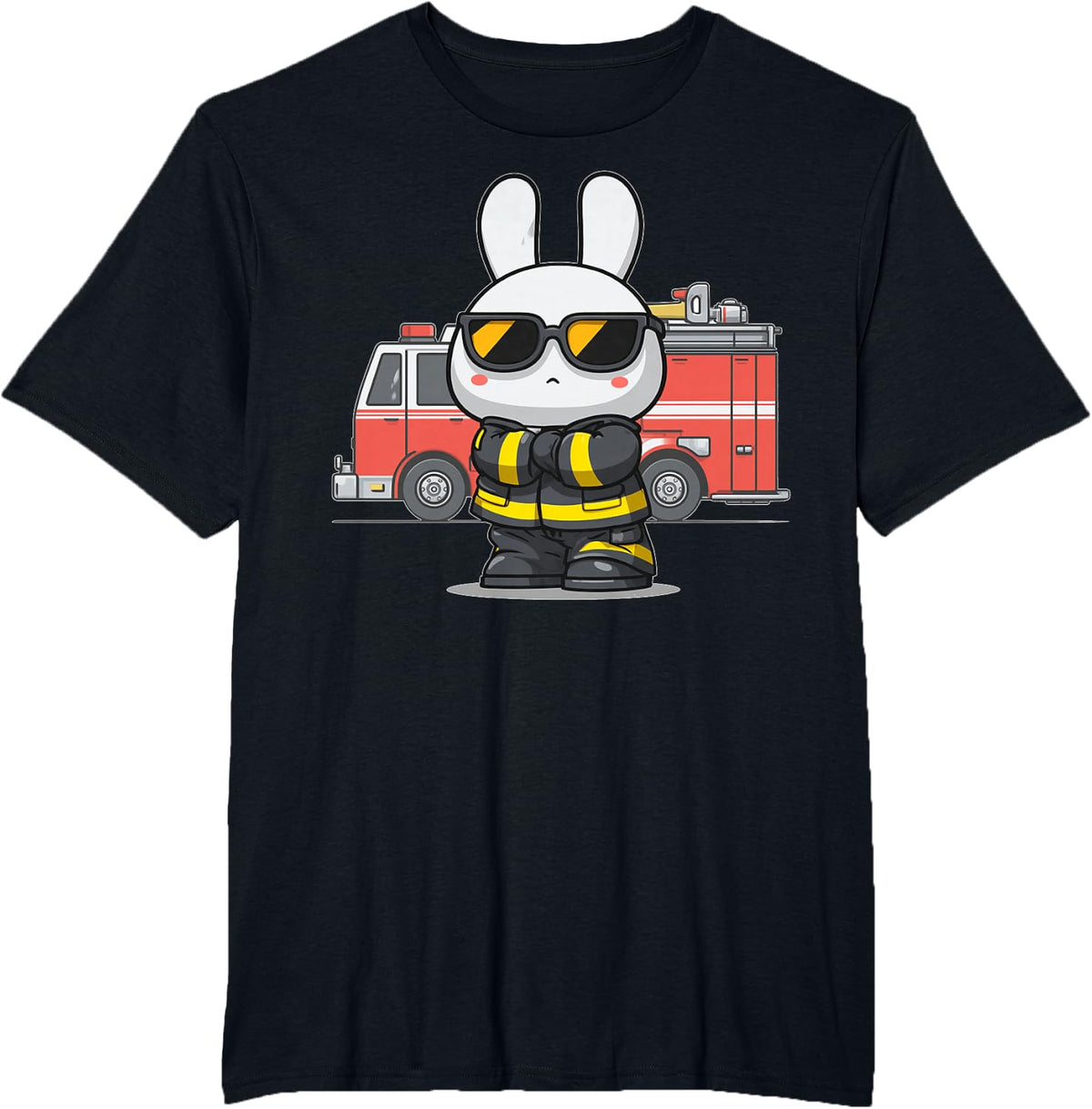 Firefighter Firefighting Bunny Rabbit Sunglasses Easter T-Shirt - Black