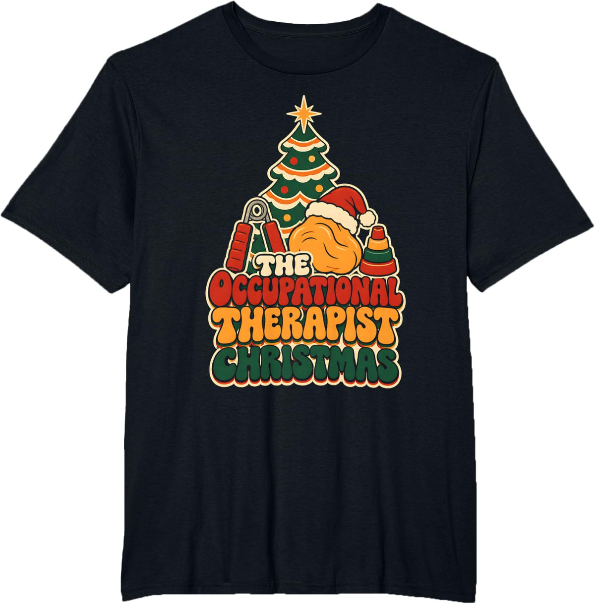 The Occupational Therapist Christmas Groovy OT T-Shirt - Black