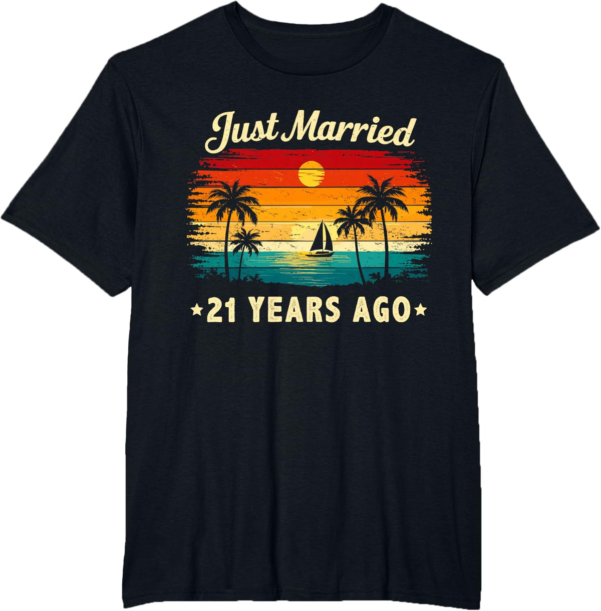 Retro Vintage Just Married 21 Years Ago 21 Year Anniversary T-Shirt - Black