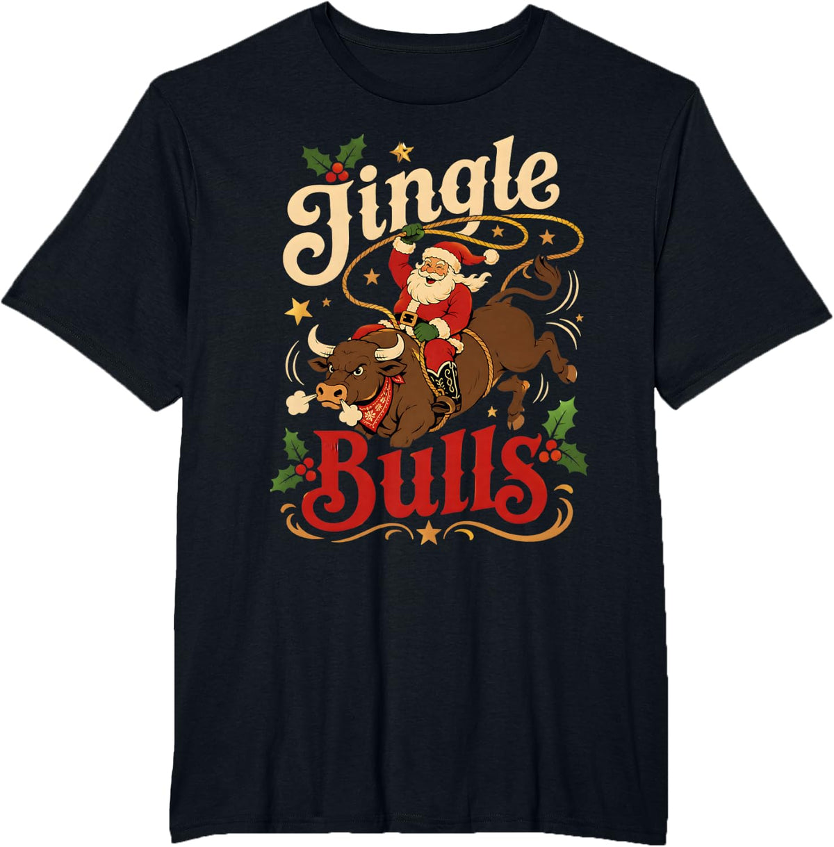 Bull Riding Christmas Rodeo Cowboy Rider T-Shirt - Black