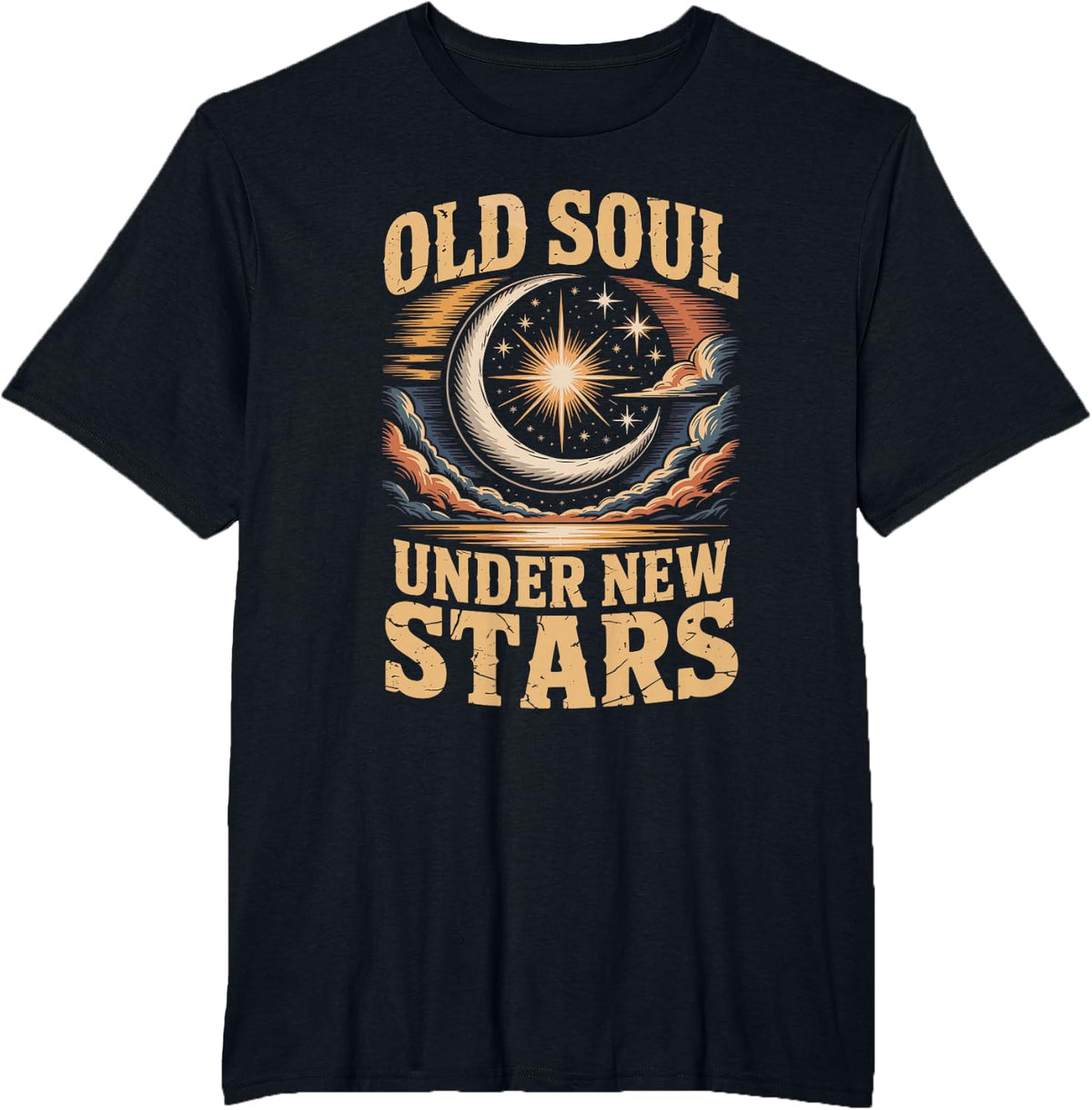 Old Soul Under New Stars Constellation Map Night Sky T-Shirt - Black