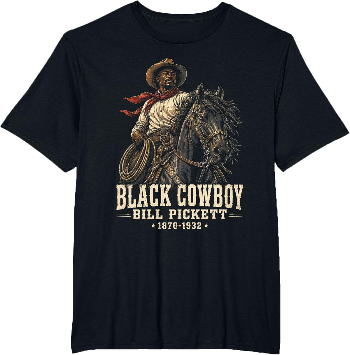 Black Cowboy Bill Pickett Vintage Western Rodeo Legend Tees T Shirts for Men Women - Black