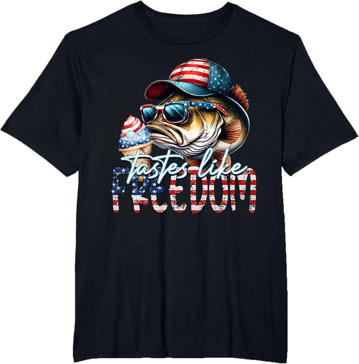 Retro Tastes Like Freedom Bass Fishing Fisherman Clothing T-Shirt - Black