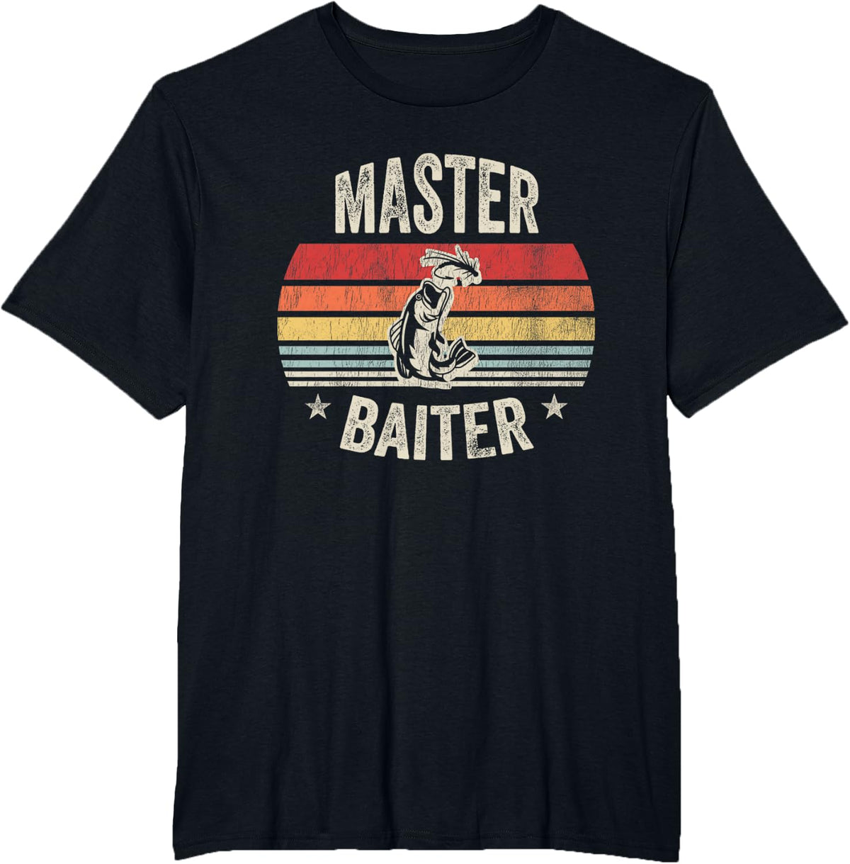 Master Baiter Funny Fishing Retro Bass Angler Design T-Shirt - Black