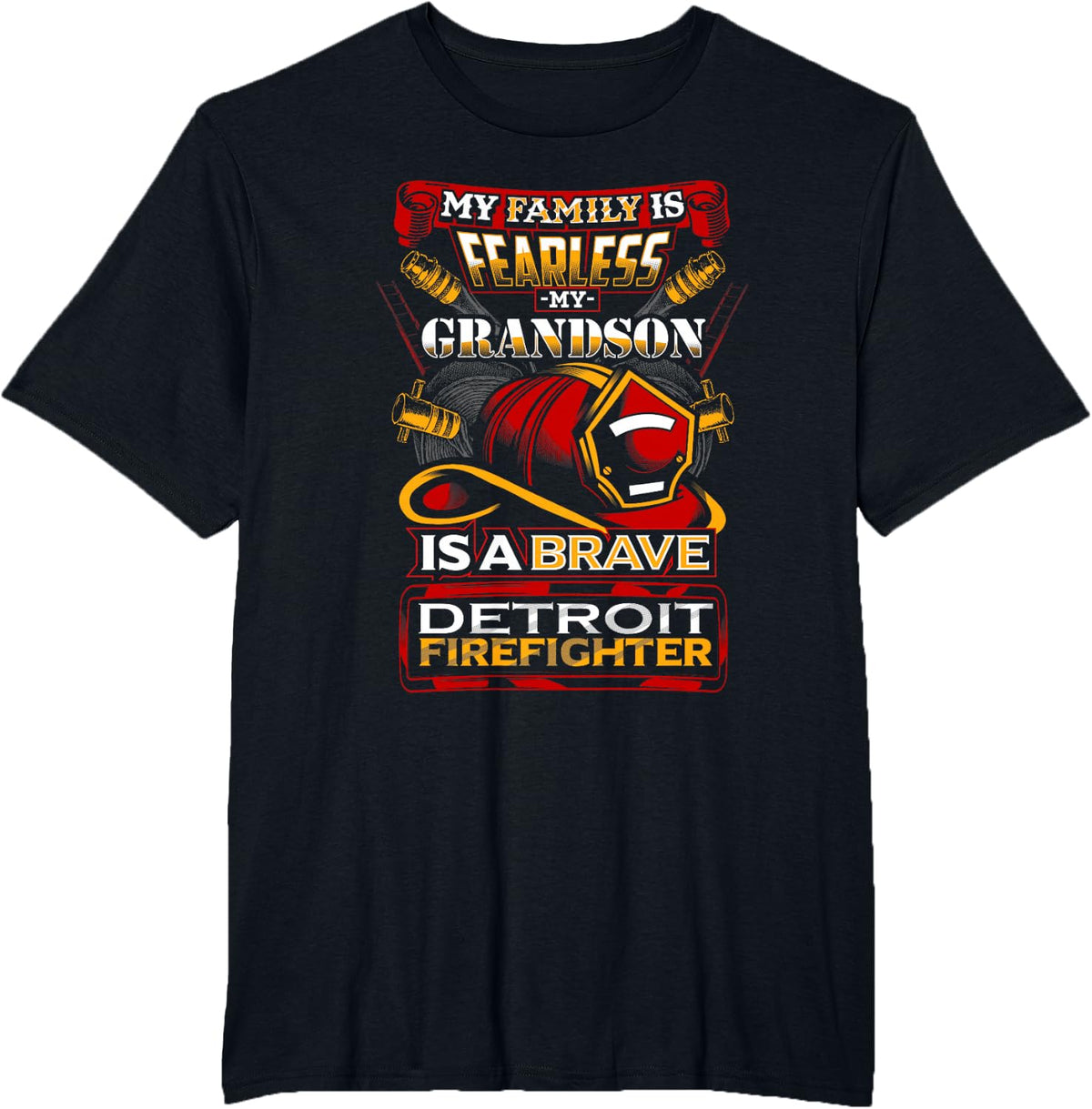 Detroit Firefighter Grandson Family Support T-Shirt - Black