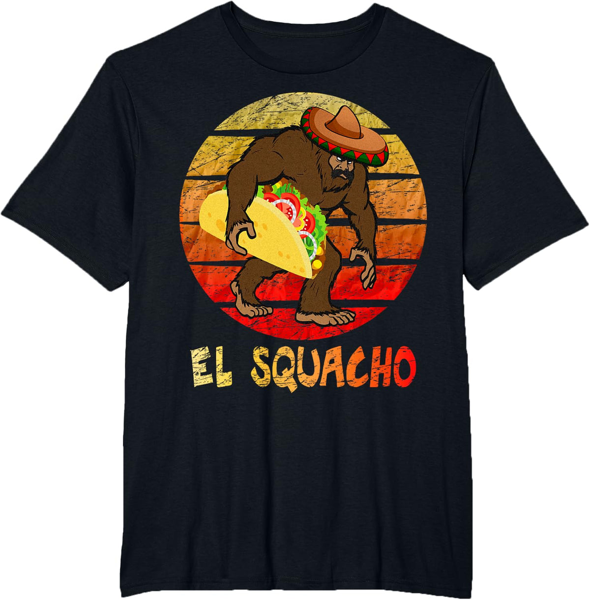 El Squacho Sasquatch Taco Sombrero TShirt Cinco de Mayo Tee - Black