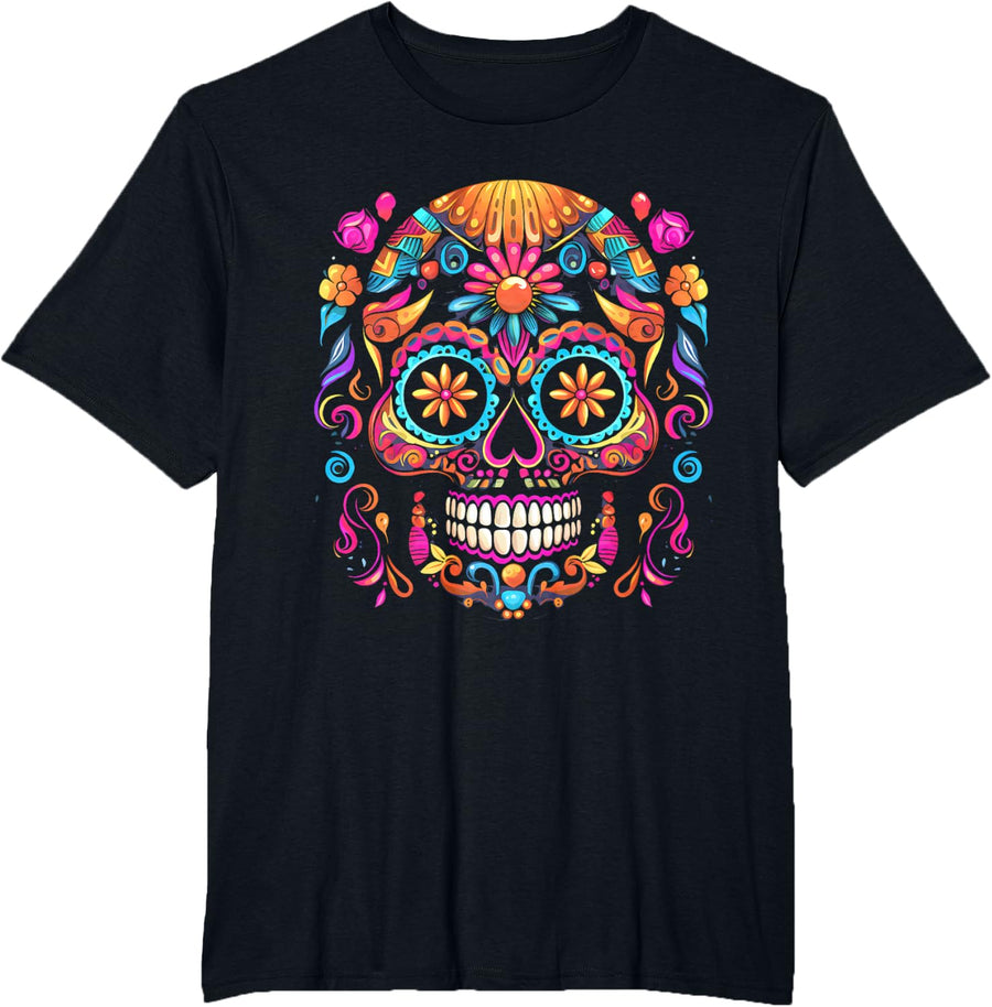 Cinco De Mayo Sugar Skull Dia De Los Muertos Day Of Dead T-Shirt - Black