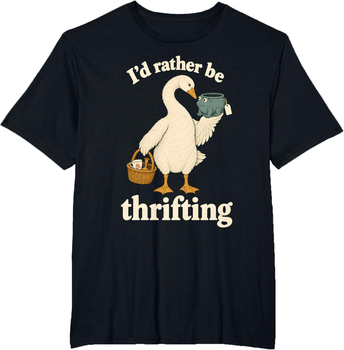 I'd Rather Be Thrifting Funny Goose Vintage Thrift Store T-Shirt - Black