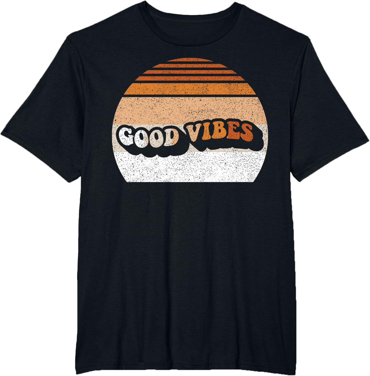 Good Vibes Retro 70s Vintage Groovy Sunset Graphic T-Shirt - Black