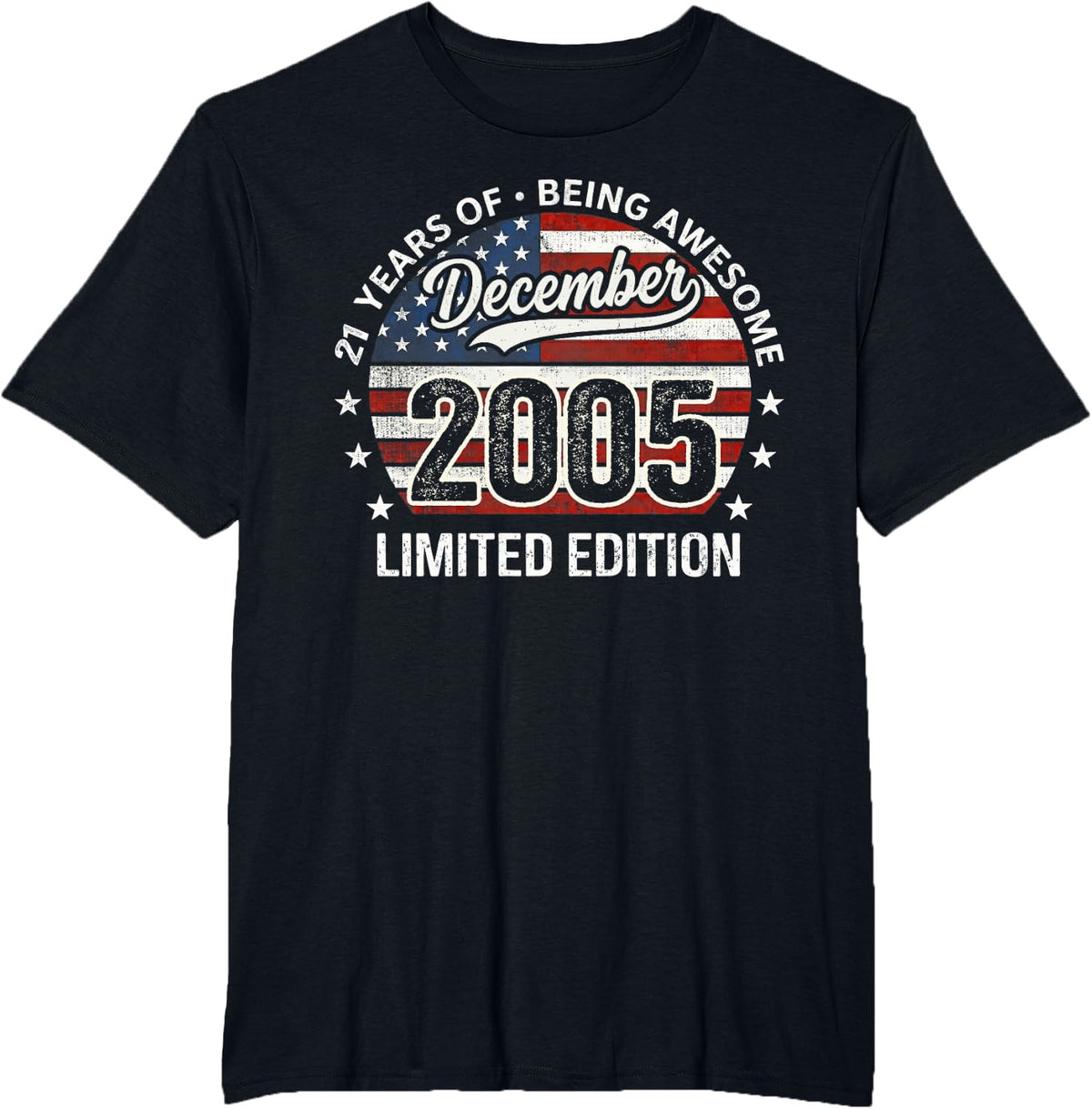 December 21st Birthday Men Women 2005 Awesome USA Flag T-Shirt - Black