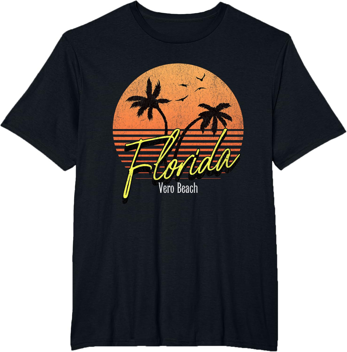Vero Beach Florida FL Retro Sunset Graphic T-Shirt - Black