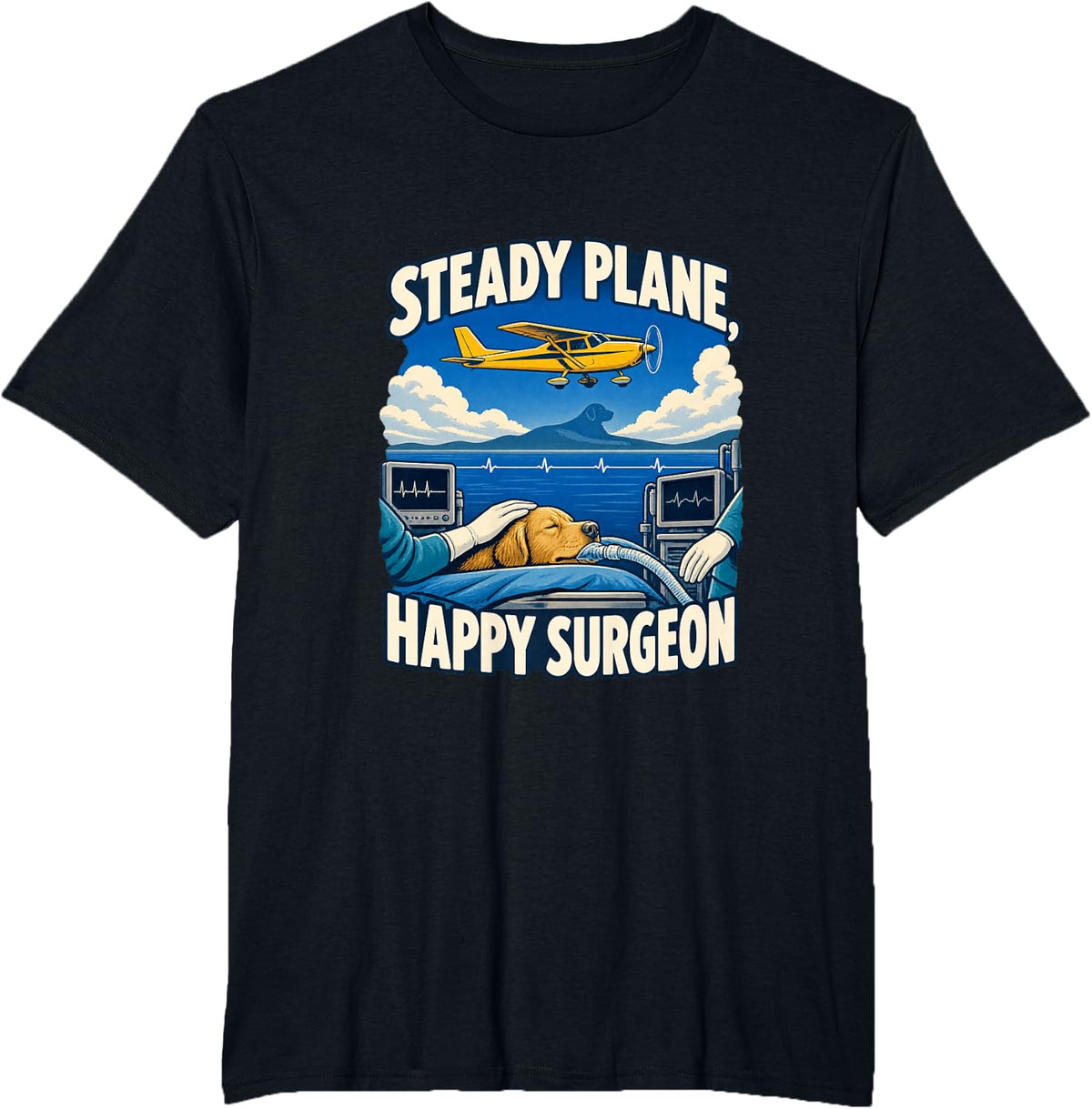 Steady Plane Happy Surgeon Veterinary Anesthesia T-Shirt - Black