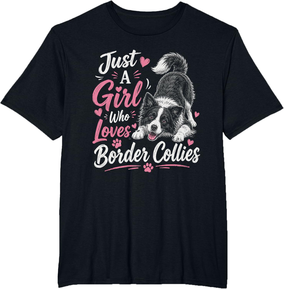 Just A Girl Who Loves Border Collies Artwork Design T-Shirt - Black