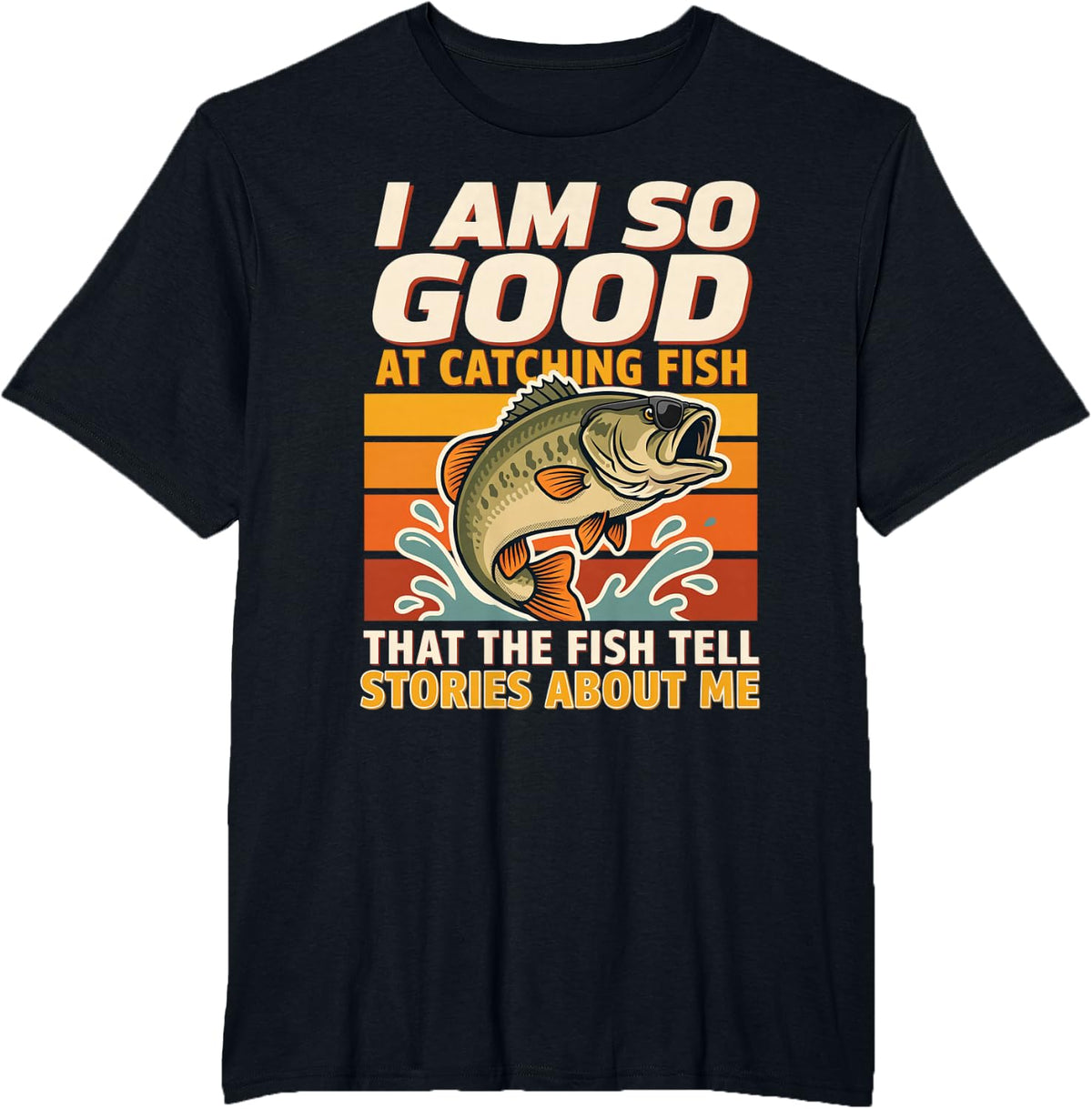 Funny Fishing Fish Tell Stories About Me Bass Fisherman Tale T-Shirt - Black