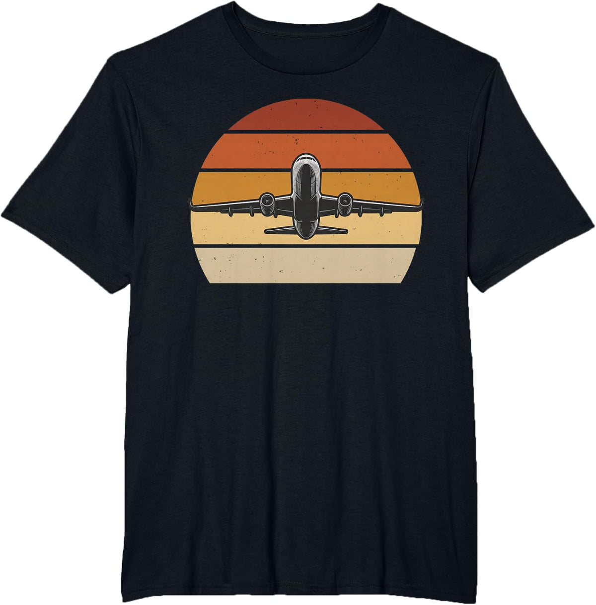 Airplane Takeoff Retro Sunset Jet Airline Pilot Plane Lover T-Shirt - Black