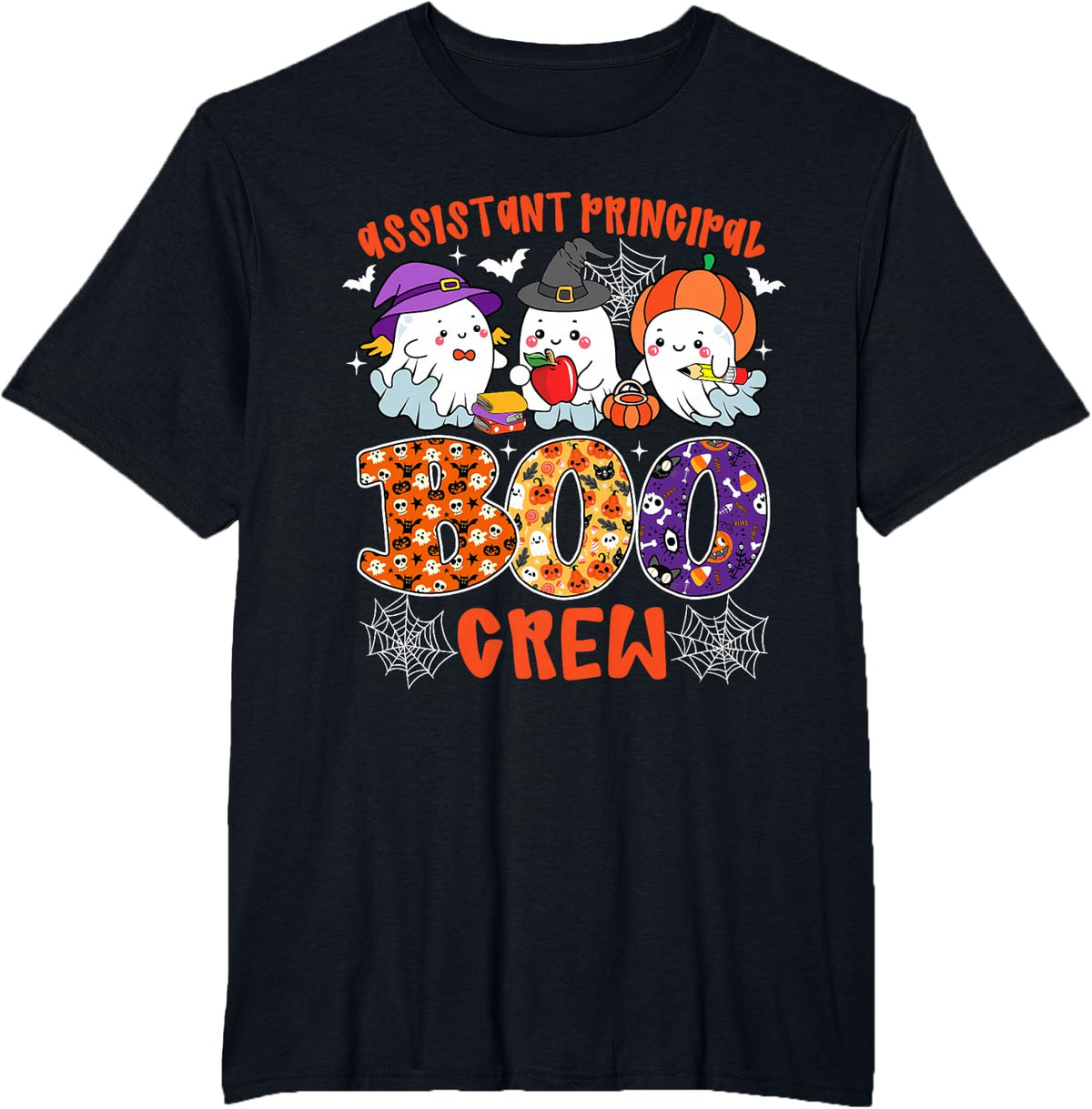 Assistant Principal Boo Crew Ghost Pumpkin Funny Halloween T-Shirt - Black