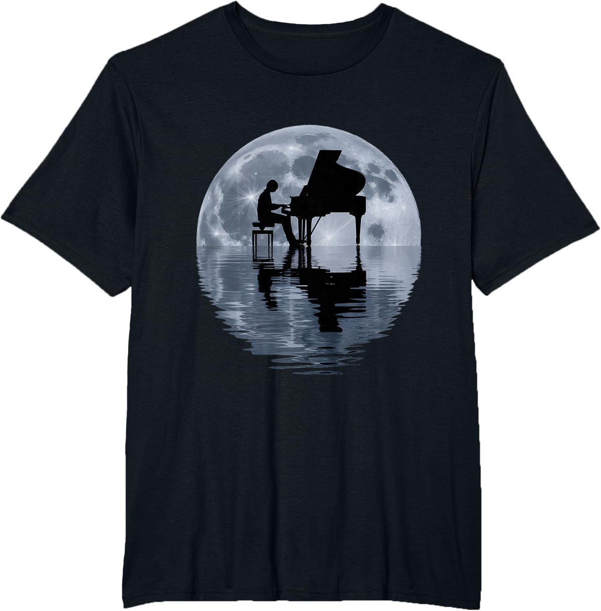 Moonlight Piano Player Pianist Moon T-Shirt - Black