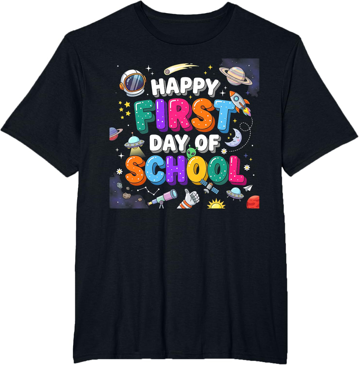 Happy First Day of School Space Astronaut Teacher Boys Kids T-Shirt - Black