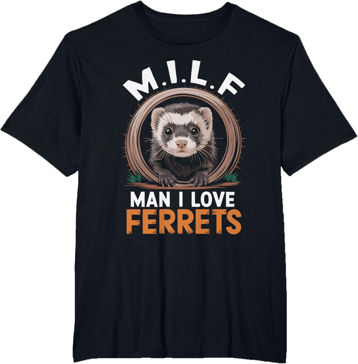MILF Man I Love Ferrets Retro Vintage Cute Ferret Lover T-Shirt - Black