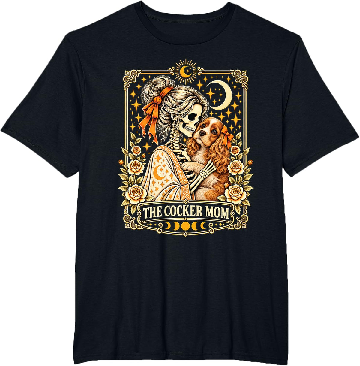 Cocker Spaniel Mom Gothic Rose Skeleton Floral Dog Lover T-Shirt - Black