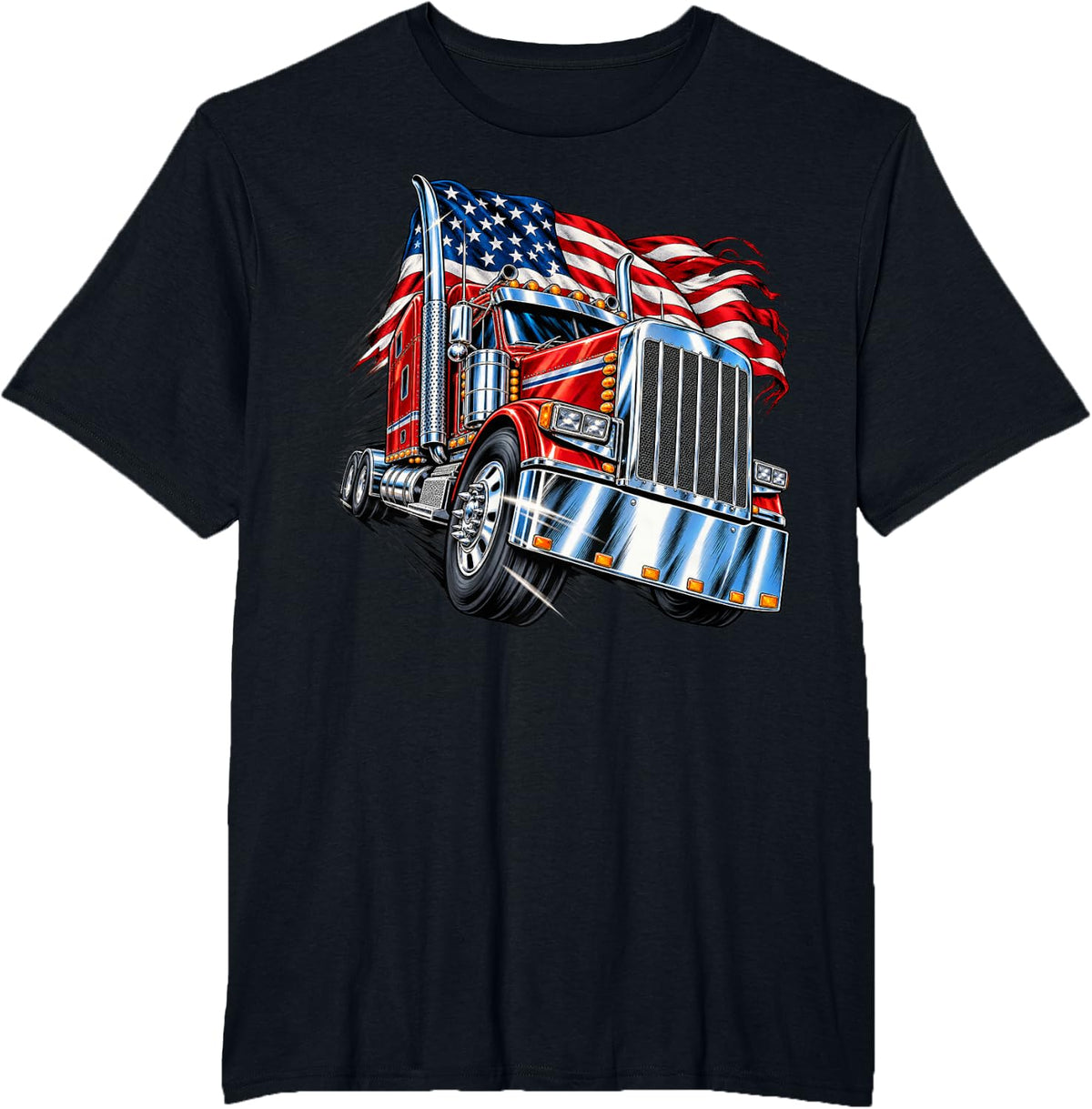 Patriotic Truck Driver USA Flag 4th of July Trucking T-Shirt - Black