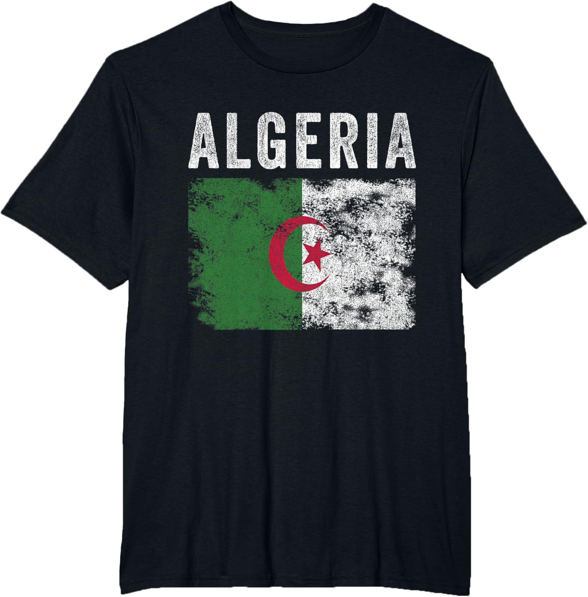 Algeria Flag Distressed - Men Women Kids - Algerian Flag T-Shirt - Black